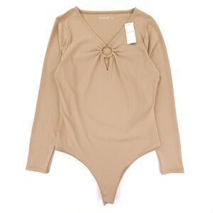 NWT Abercrombie Long Sleeve Seamless Fabric Keyhole Bodysuit Camel Tan 90s Y2k